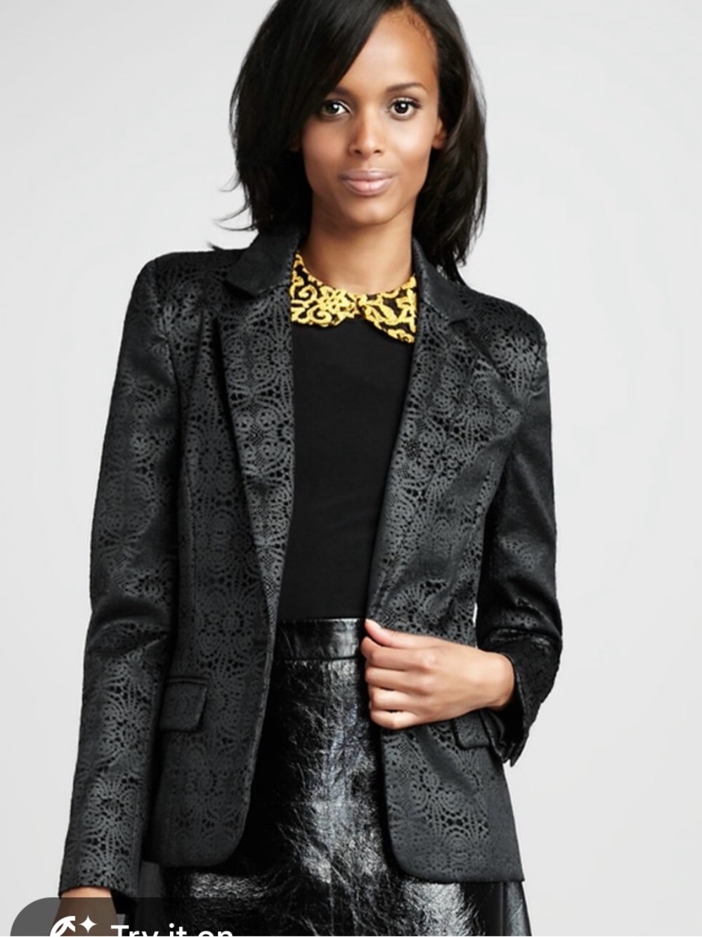 Alice + Olivia Black Floral Jacquard Blazer with Subtle Shine
